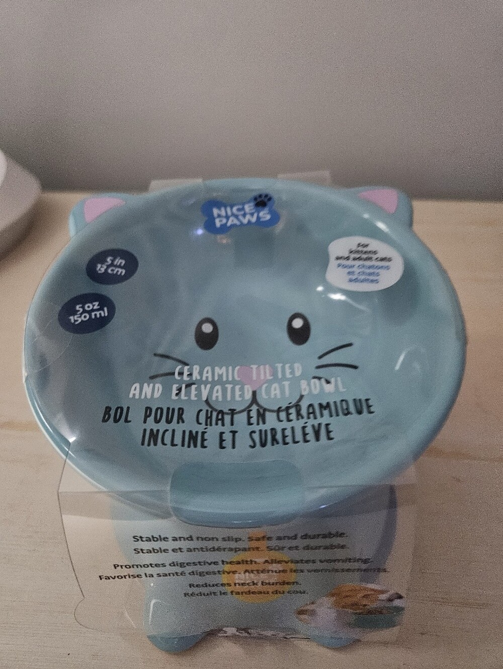 Nice Paws 5" Ceramic Tilted & Elevated Cat Bowl – Light Blue / Teal
